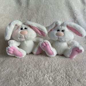 Set of 2 Soft Dreams White Pink Bunny Rabbit with Rattle 8” Easter Spring Plush